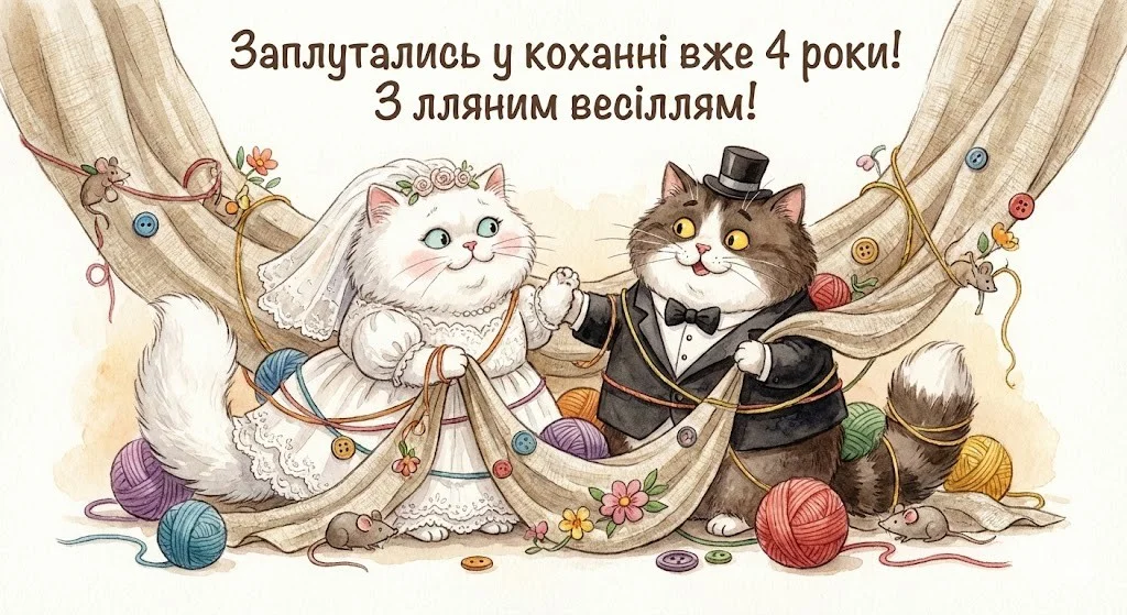 Гарні привітання на 4 роки весілля у картинках