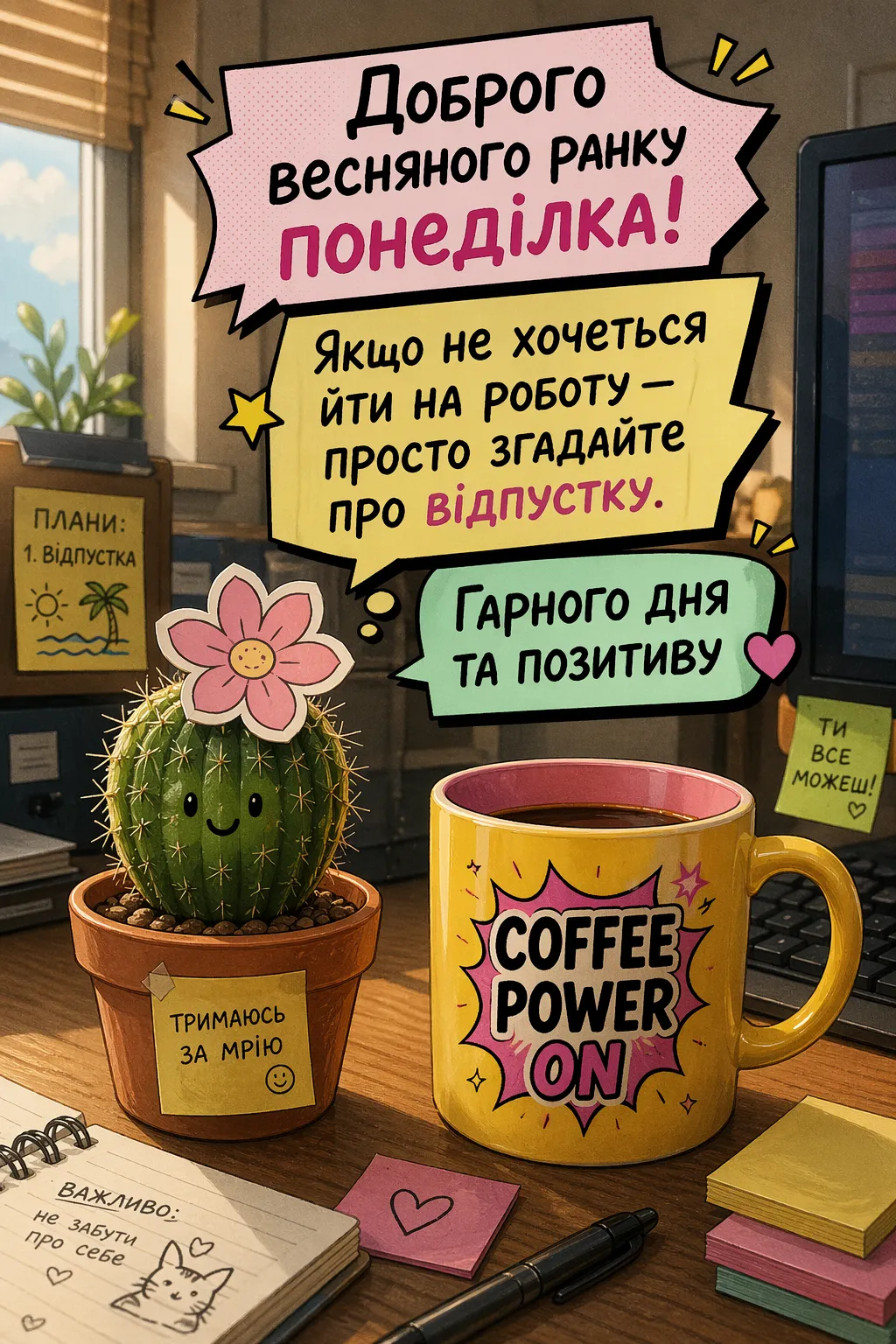 Доброго весняного ранку понеділка: красиві листівки та натхненні побажання