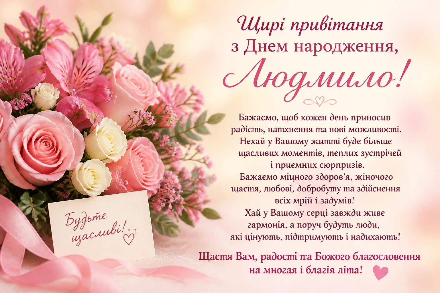Щирі привітання з днем народження для Людмили
