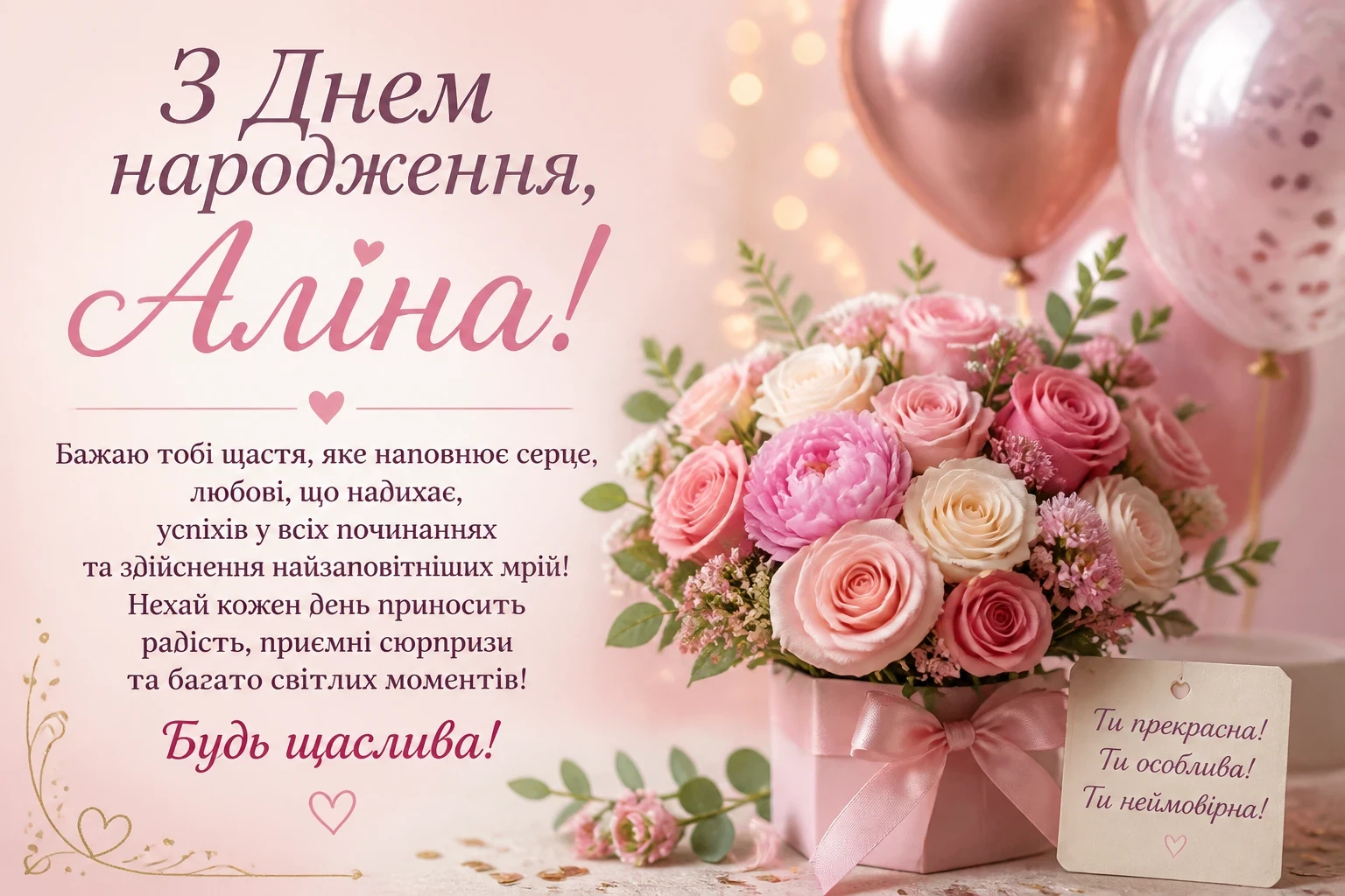 Привітання з днем народження для Аліни