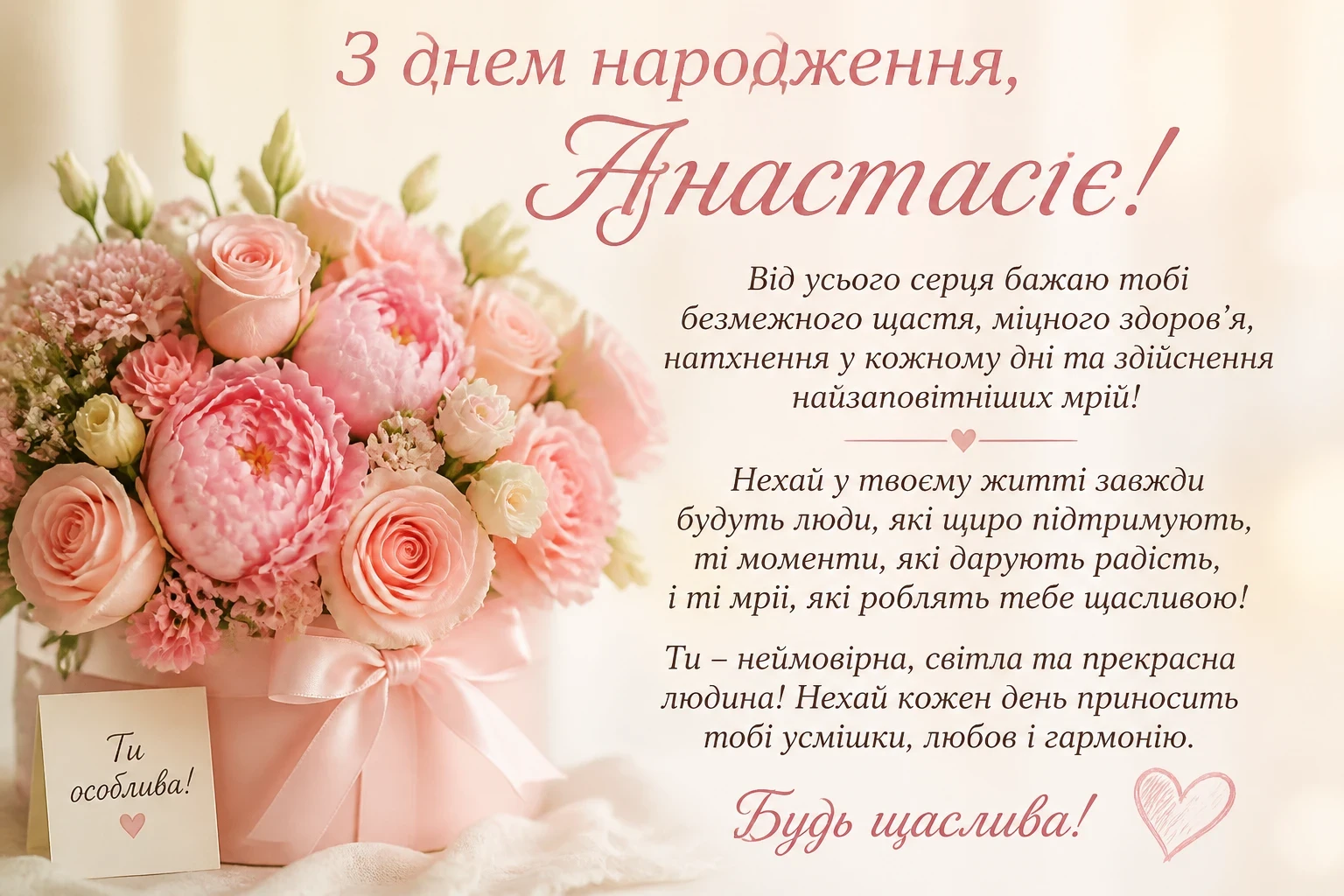 Зворушливі привітання з днем народження для Анастасії